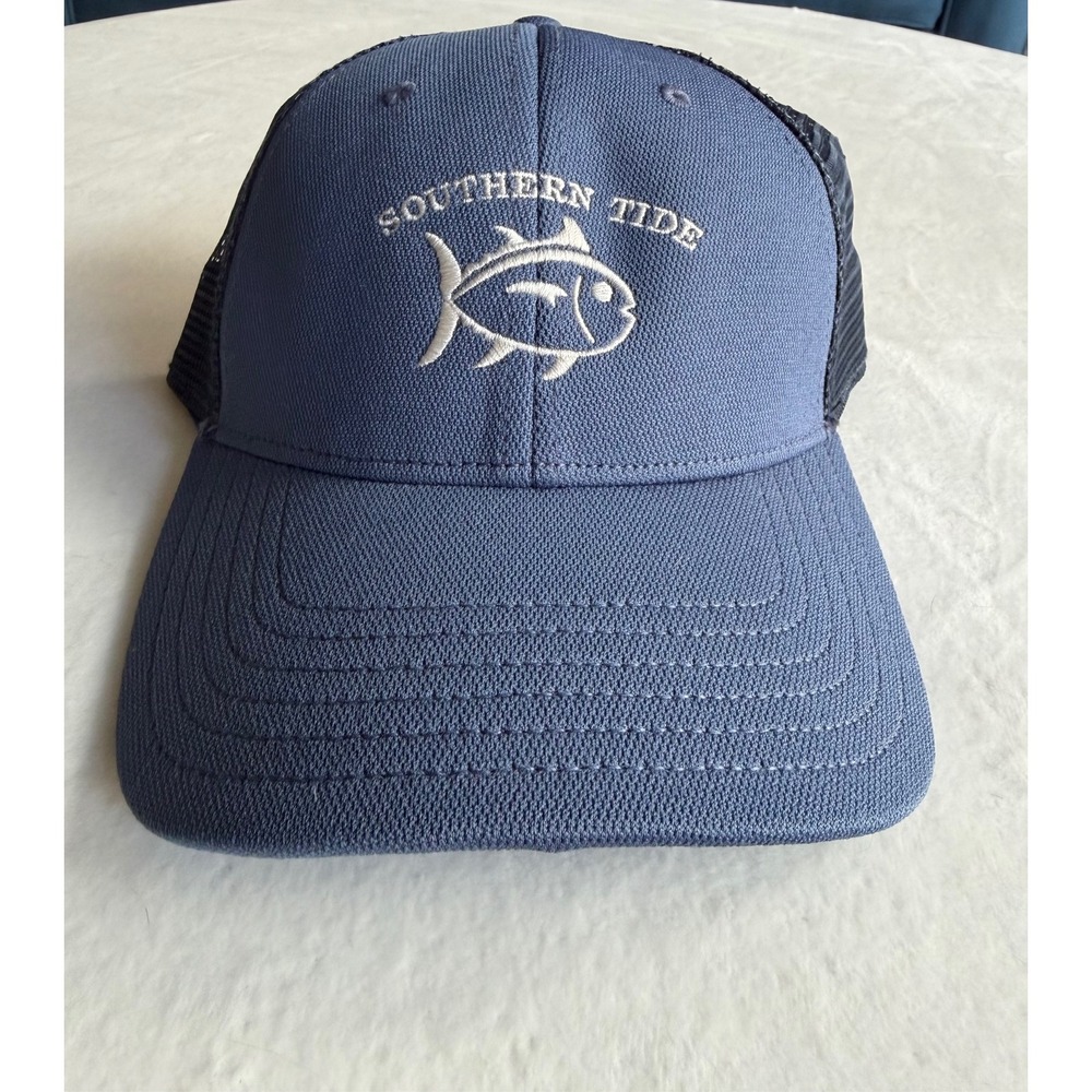Southern Tide Mens Navy Blue Mesh Trucker Hat Embroidered Fish Logo